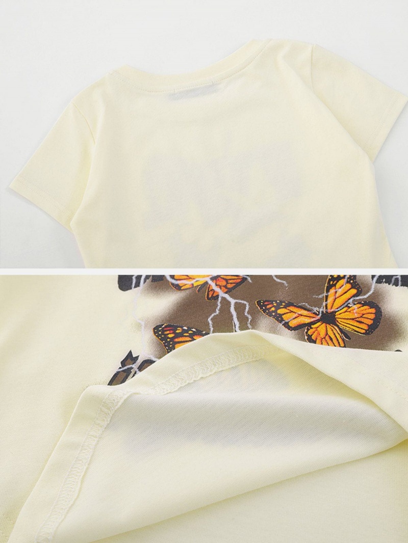 T Shirts Aelfric Eden Butterfly Print Tee Abricot | NFC-23123326